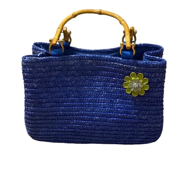 90s Y2K wicker weave purse with bamboo handles - Picture 2 of 6